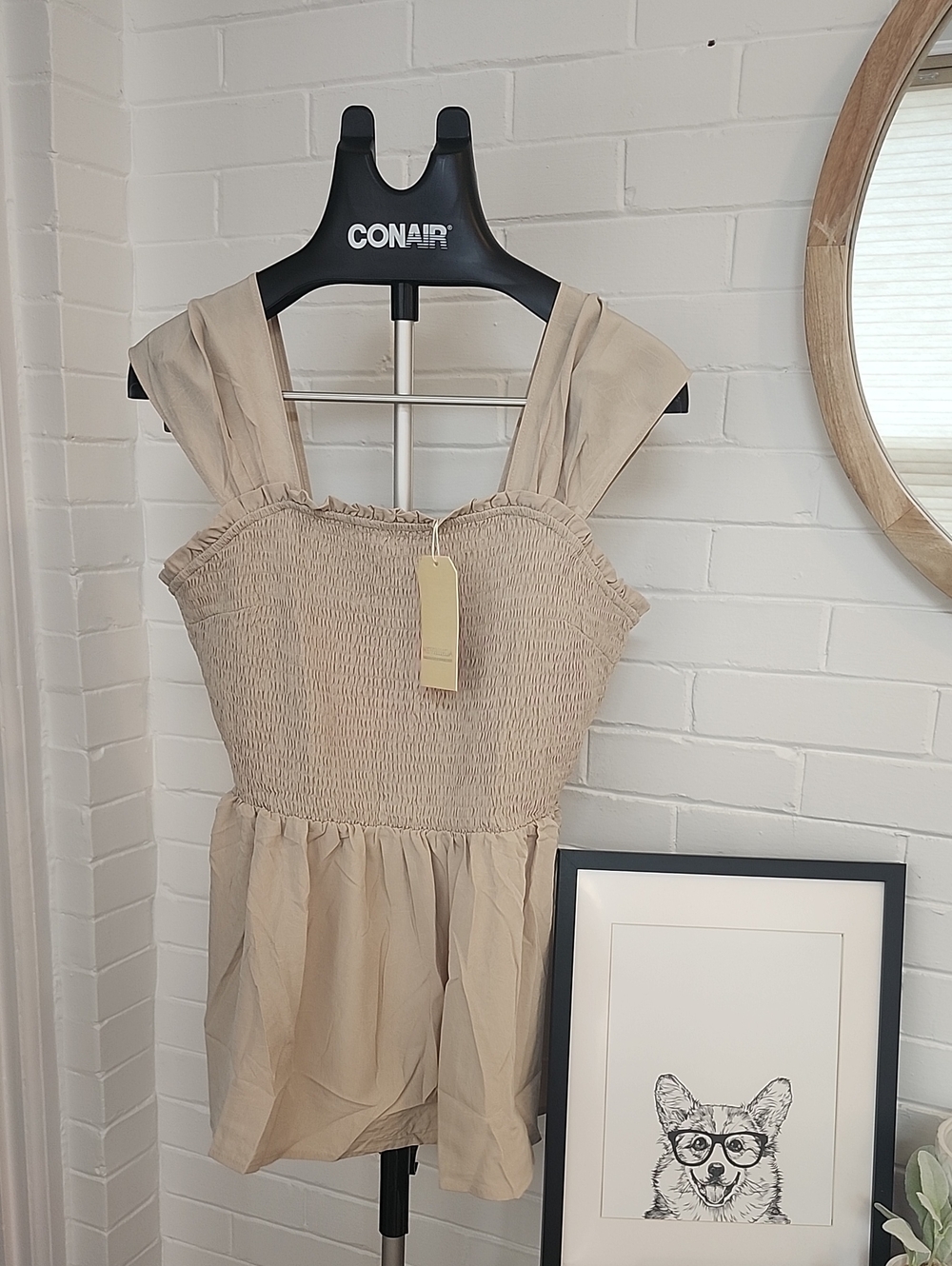 Beige Smocked Top, Womens Xl
